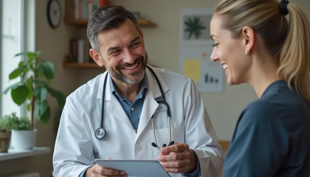 Endocrinologist consulting patient about diabetes and thyroid health